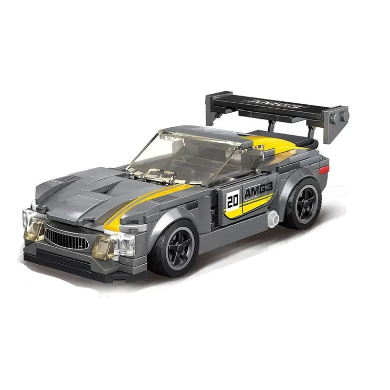 Figurine de Construction - Voiture de Sport Gris & Jaune