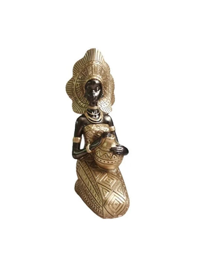 Figurine Femme Africaine - Assise Or 20.5 cm