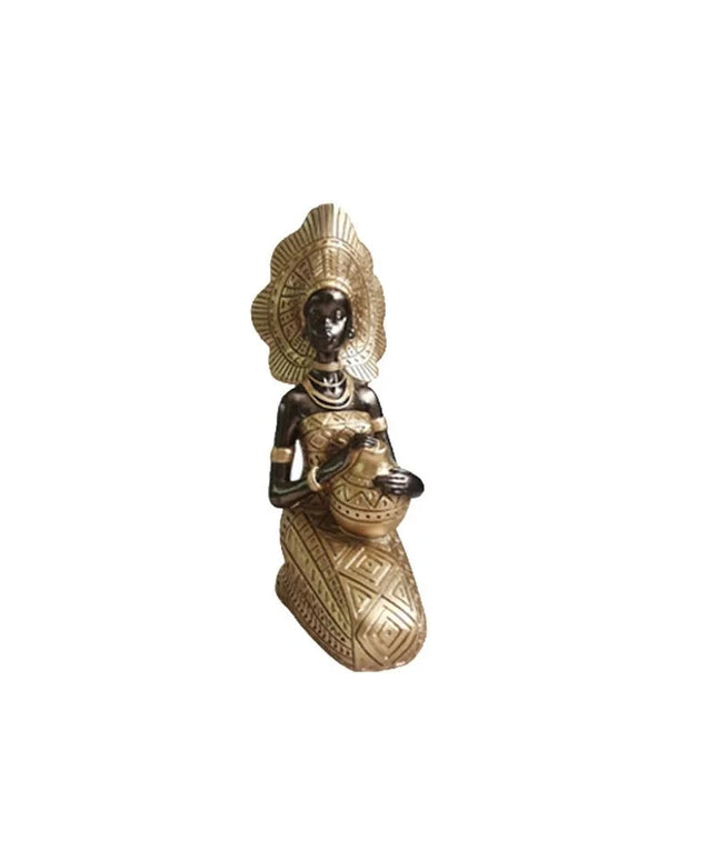 Figurine Femme Africaine - Assise Or 20.5 cm