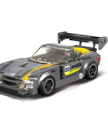 Figurine de Construction - Voiture de Sport Gris & Jaune