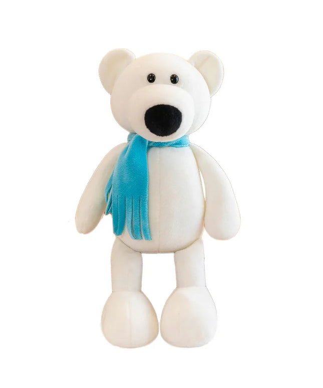 Figurine Peluche Animal - Ours Blanc & Bleu 25 cm