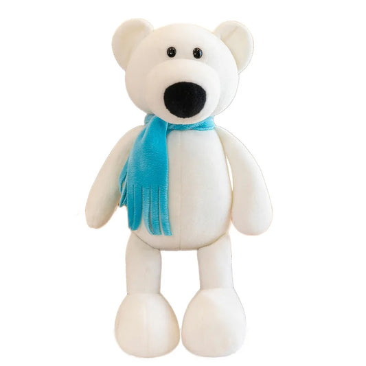 Figurine Peluche Animal - Ours Blanc & Bleu 25 cm