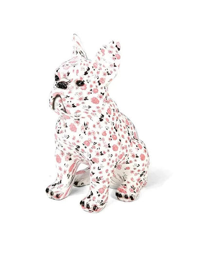Figurine Bulldog Français Blanc & Rose 21 cm