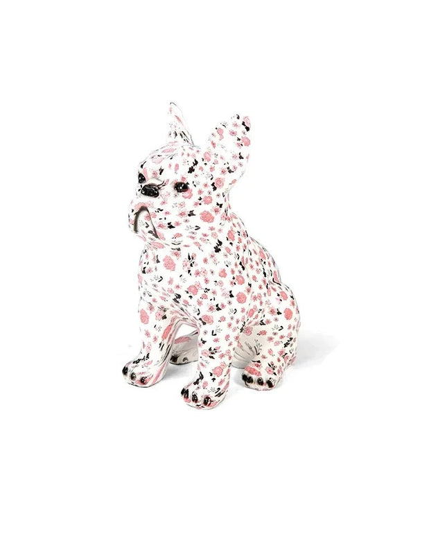 Figurine Bulldog Français Blanc & Rose 21 cm