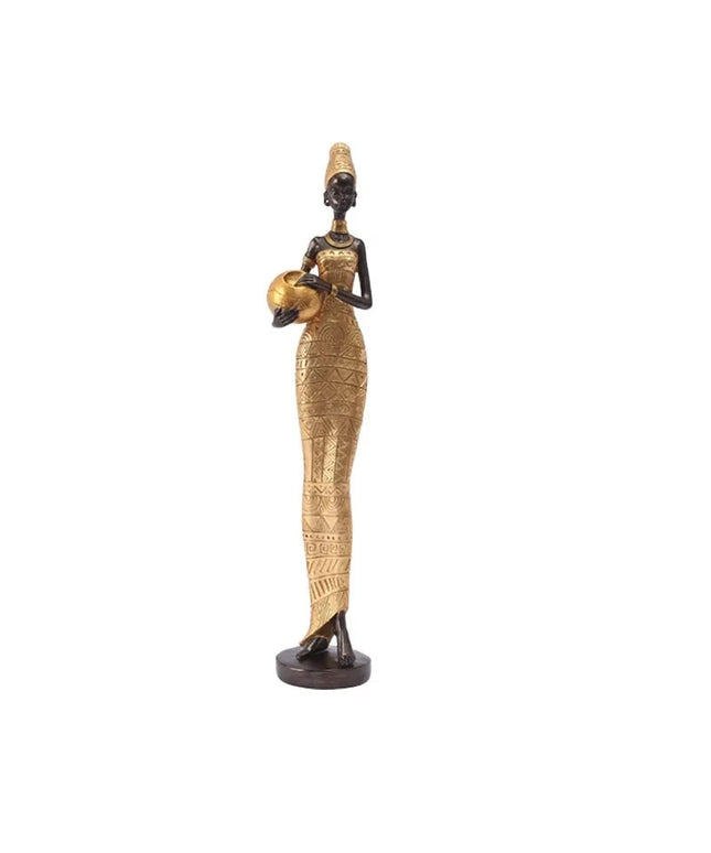 Figurine Femme Africaine - Chapeau Or 42 cm