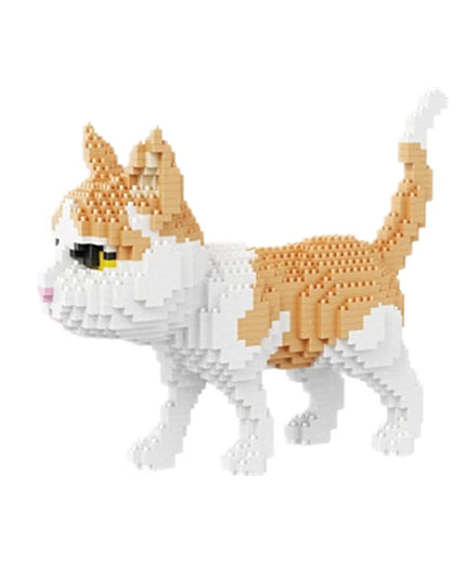 Figurine de Construction - Chat Marron & Blanc 18 cm