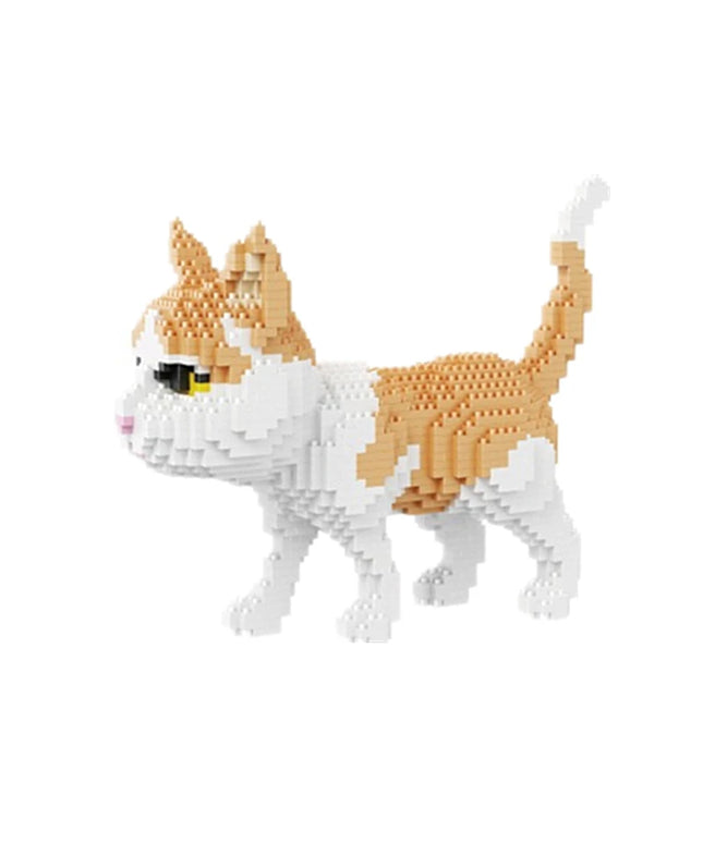 Figurine de Construction - Chat Marron & Blanc 18 cm