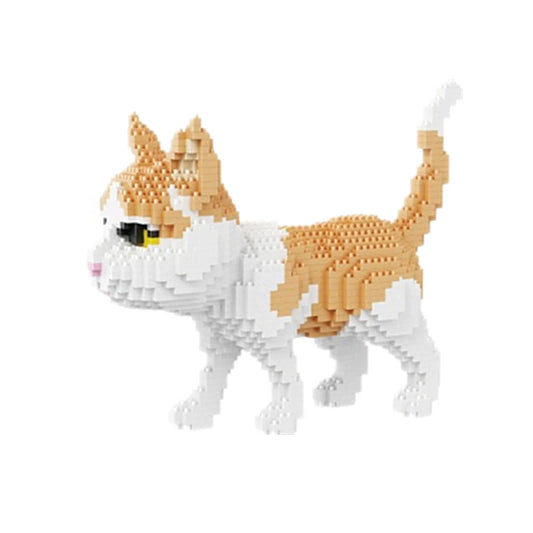 Figurine de Construction - Chat Marron & Blanc 18 cm