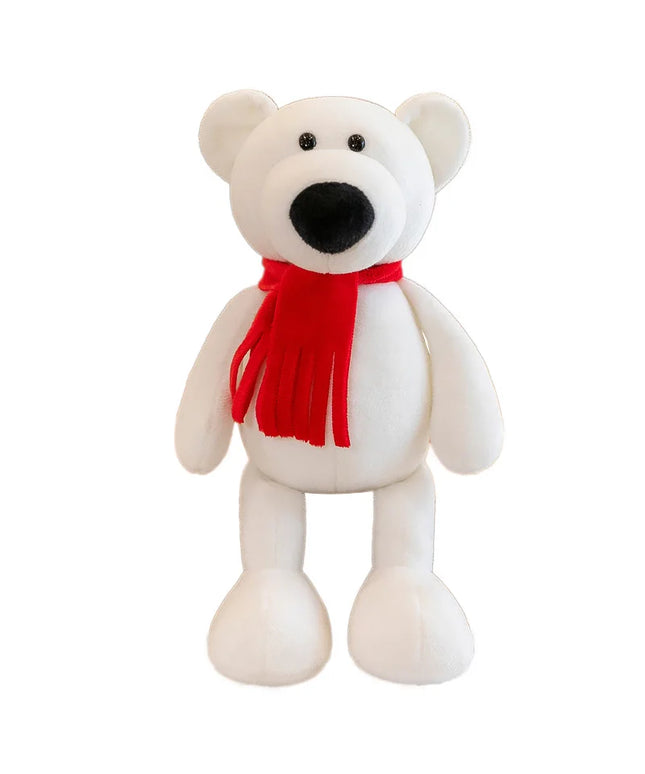 Figurine Peluche Animal - Ours Blanc & Rouge 25 cm