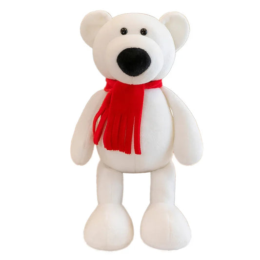 Figurine Peluche Animal - Ours Blanc & Rouge 25 cm